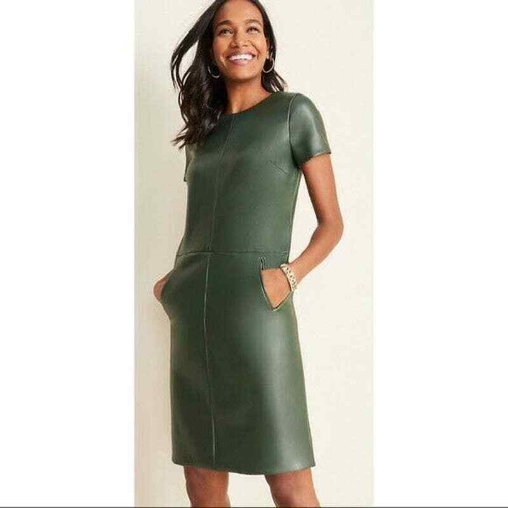 Seamed Faux Leather Shift Dress - Petite